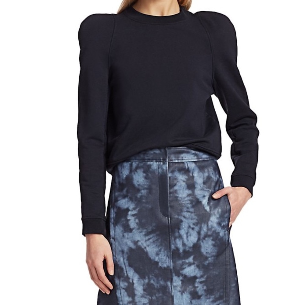 $325 NWT Tibi Sculpted Puff Shoulder Sweatshirt L Large Navy Blue